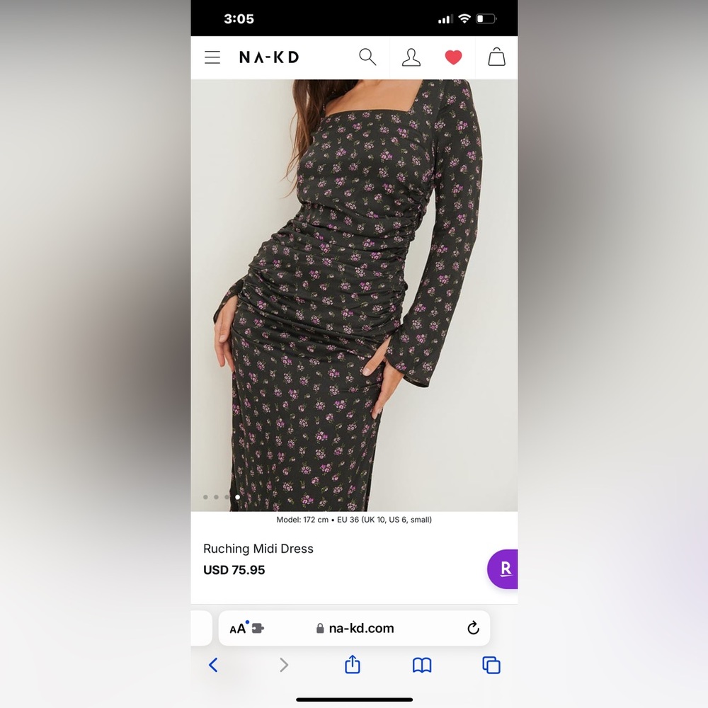 NA-KD ruching midi long sleeve floral dress